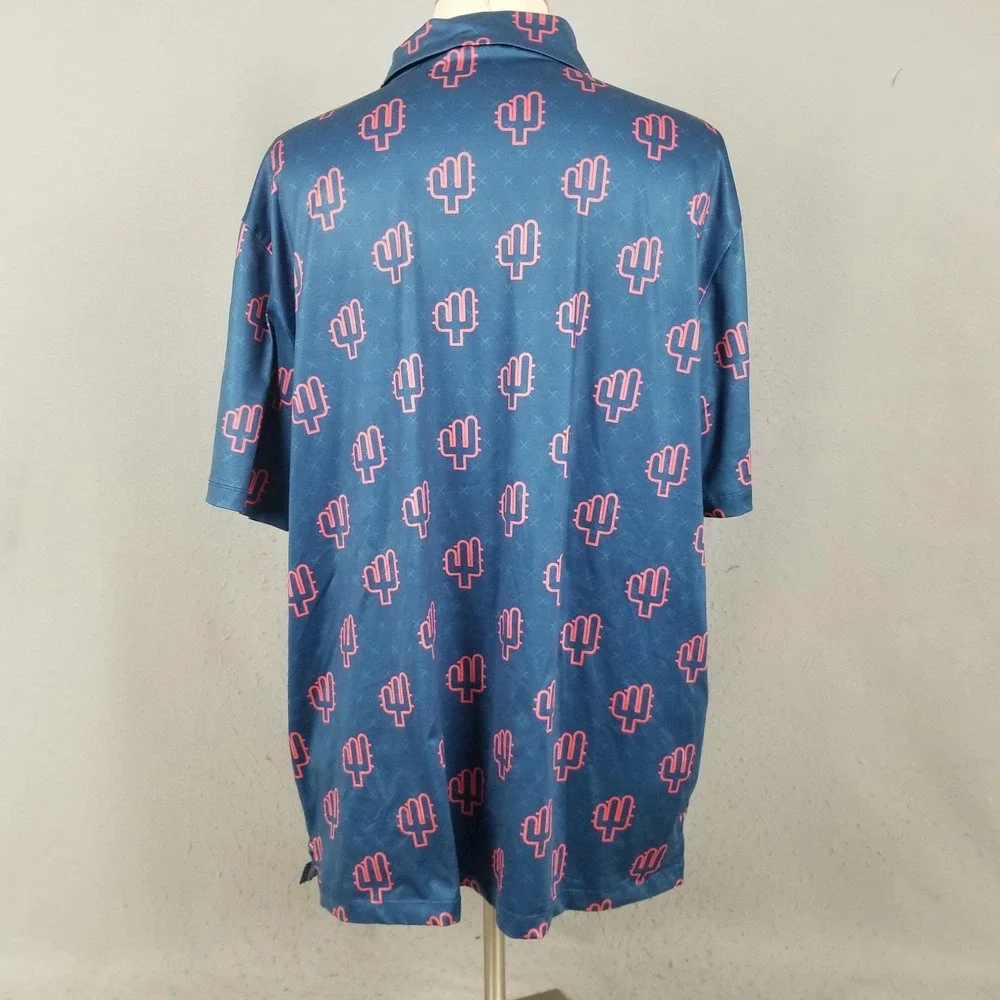 Yatta Golf Polo Shirt Mens 2XL Blue Cactus Print Performance Stretch Golf